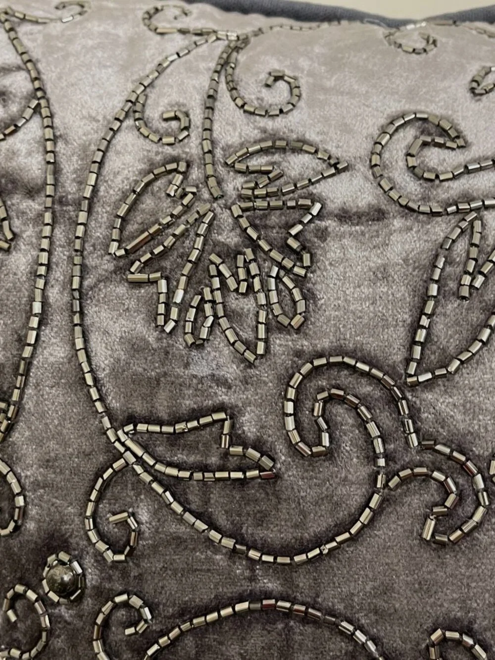 New Kensington Gardens Amelia Velvet Beaded Pillow Gray 20